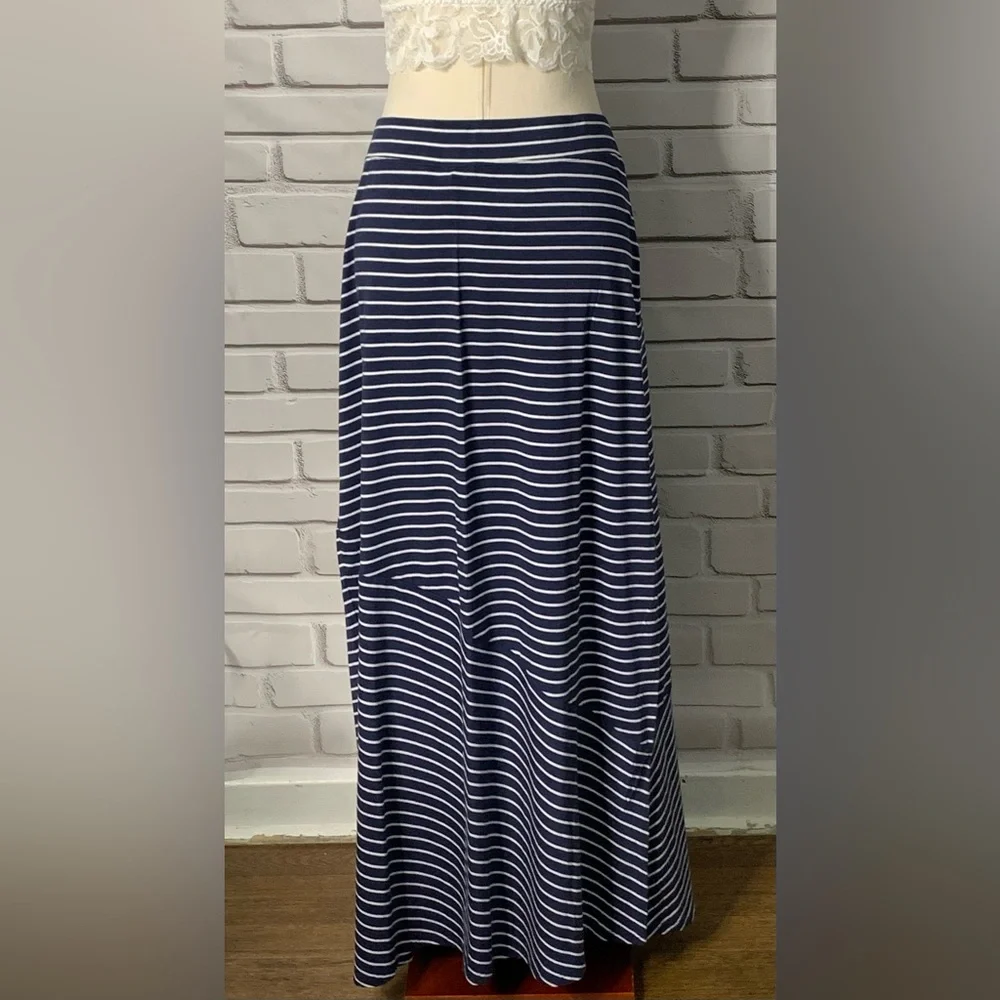Sonoma White & Navy Striped Maxi Skirt MEDIUM NWT - Picture 3 of 9